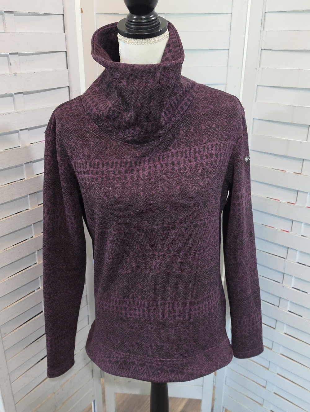 Columbia Plum Patterned Cowl Neck Sweater Size Medium